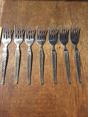 #ad Vintage Stainless Taiwan Flatware Floral Pattern 7 Piece Fork Set $14.99