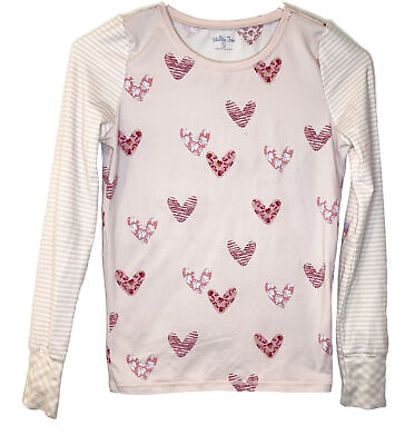 #ad Matilda Jane Heart Print Pink Striped Valentines Day Long Sleeve Pajama PJ Top $8.48