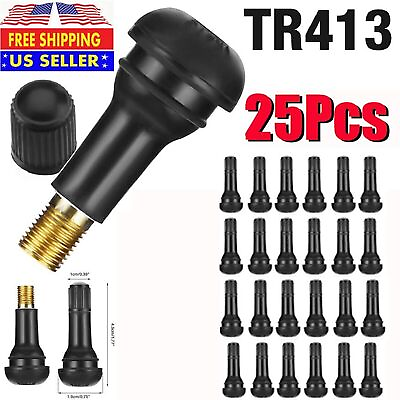 #ad 25pcs Tire VALVE STEMS TR 413 Snap In Car Auto Short Rubber Tubeless Tyre Black $5.59