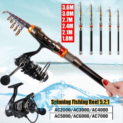 #ad 20 50LB Fishing Pole Spinning Rod Carbon Fiber Portable amp; 5.2:1 Fishing Reel USA $17.87