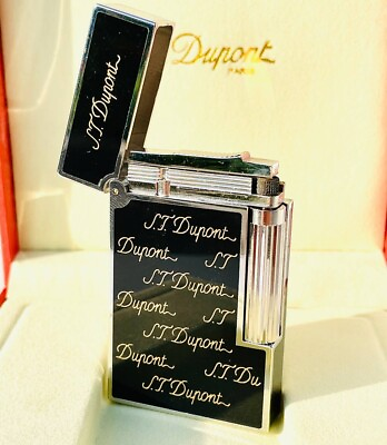 #ad S.T. DUPONT Lighter Gas Black Ping Sound Ligne 2 Full Print Box Working France $358.80