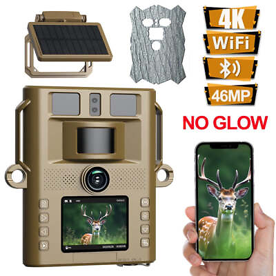 #ad 4K Solar WiFi Trail Camera 46MP Wildlife Hunting Camera No Glow Night Vision $89.19