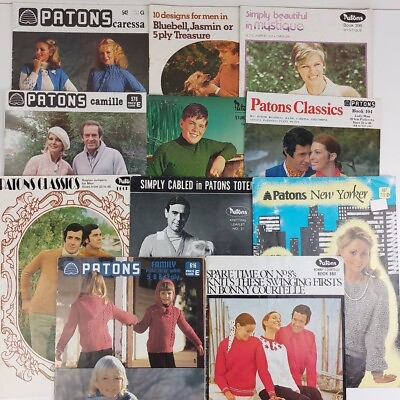 #ad Patons Vintage Knitting Patterns Bundle x 11 Women Men Kids Children 5 8 12 Ply AU $29.99
