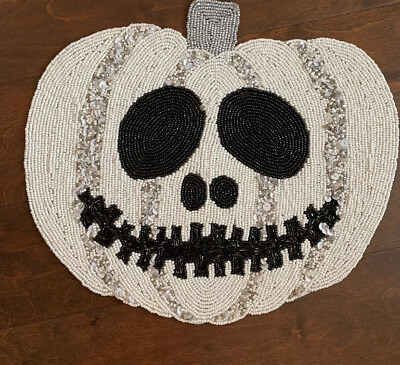 #ad New Halloween Beaded Placemat Charger Spooky Jack O Lantern $28.46