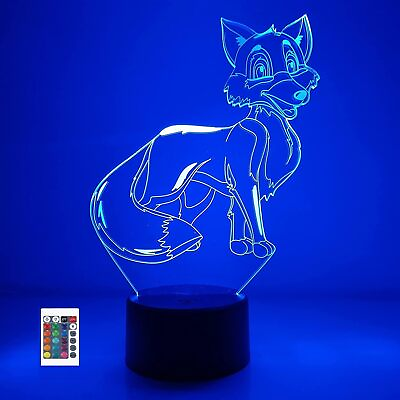#ad 3D Creative Fox Night Lights Remote Control 16 Color Illusion Acrylic LED Table $23.57