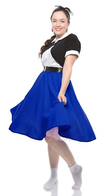 #ad 50s Style Blue Full Circle Skirt Sz L XL Elastic Waist Dance Swing Party Hey Viv $24.00