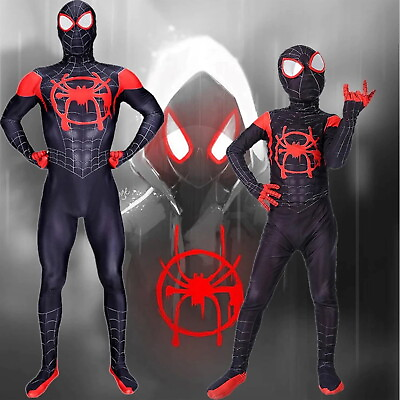 #ad Miles Morales Kids Spiderman Bodysuit Spandex Jumpsuit Halloween Cosplay Costume $21.84