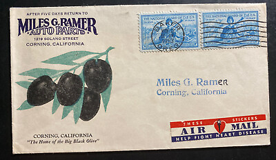 #ad 1953 Baker OR Usa Advertising Airmail Cover Miles G Ramer Autoparts $39.99