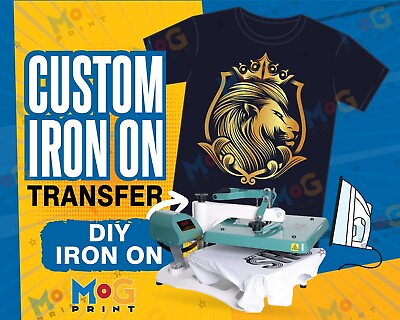 #ad Custom Iron on Press Heat Transfers T shirt Personalised Logo Lot Print Design GBP 24.99