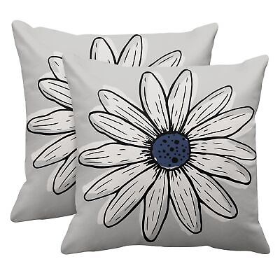 #ad Set of 2 Throw Pillow Covers White Flowers and Blue Stamens Decorative Polyes... $19.80