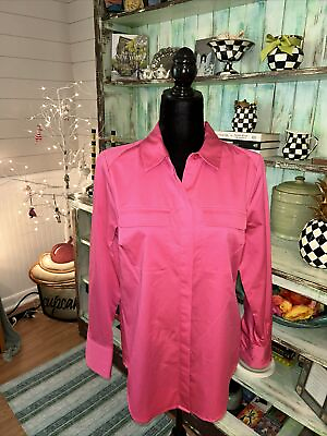 #ad Nwt Women’s Vision 155 Blouse Sz 10 Pink cotton elastin long sleeve cuff sleeve $12.60