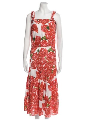 #ad RHODE Micah Smocked Midi Dress in Red and White Floral Size XS NEW $189.99