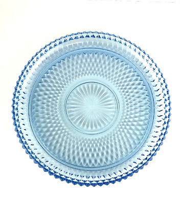 #ad Vintage Indiana Glass Diamond Point Regal Blue 12quot; Hostess Plate Grandma Core $20.00