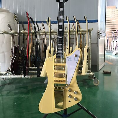 #ad 6 String Yellow Firebird Handmade Electric Guitar Mini HHH Pickup Mahogany Neck $316.68