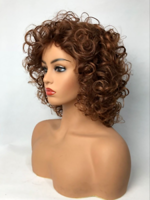 #ad New Women Wig Short Wavy Curly Wig Ladies Hair Fluffy Wig Light Brown Wigs $20.99