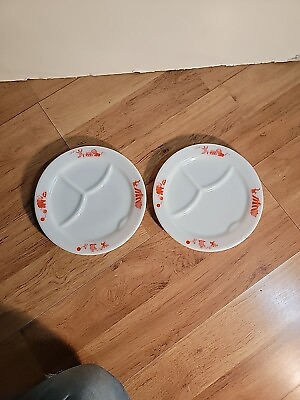 #ad 2 Vintage Pyrex Red Circus Divided Childs Plate $59.99