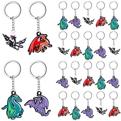 #ad 24 Pieces Dragon Keychain for Kids Dragon Party Favor Key Ring Decoration Sil... $16.65