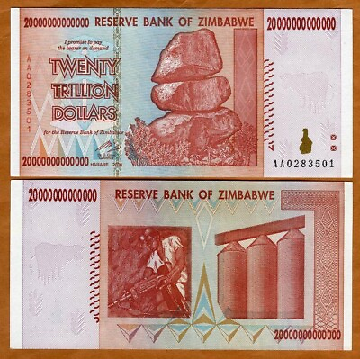 #ad Zimbabwe 20000000000000 20 Trillion Dollars 2008 P 89 UNC $24.68