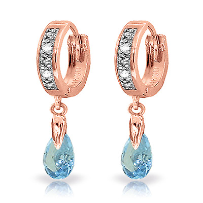 #ad 1.37 CTW 14K Solid Rose Gold Hoop Earrings Diamond Blue Topaz $324.89