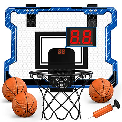#ad Mini Basketball Hoop Indoor with Scoreboard Door Basketball Hoop with 3 Ball... $46.43
