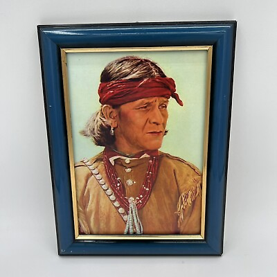 #ad Hopi Indian Print Native American Artwork 5x7” Blue Frame Vintage Western $39.95