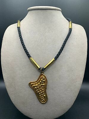 #ad Brutalist Necklace Signed EXART Hecho En Mexico Brass Necklace With Black Twiste $79.00