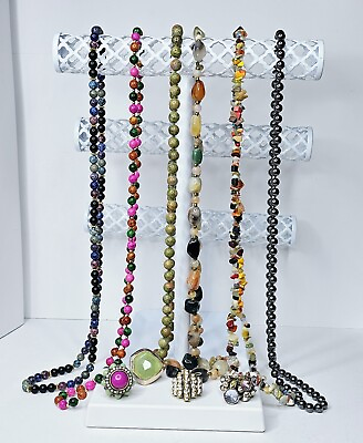#ad Fashion Jewelry Lot Long Beaded Necklaces 6 Adjustable Rings 4 *Read... $82.99