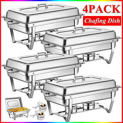 #ad 4 Pack 13.7 QT Stainless Steel Chafer Chafing Dish Sets Catering Food Warmer $99.89