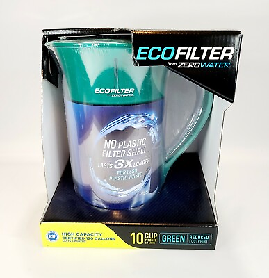 #ad ZP 010ECO Zero Water EcoFilter Water Filter Pitcher 10 Cup Capacity Green NEW $24.99