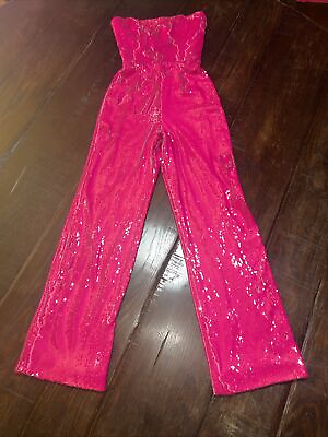 #ad Dress The Population Andy Sequin Strapless Jumpsuit Hot Pink Size XS Exc Cond $85.99
