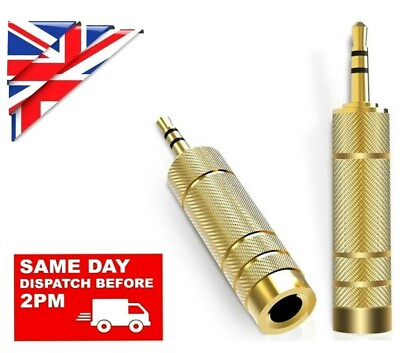 #ad BIG to SMALL Headphone Adapter Converter Plug 6.35mm to 3.5mm Jack Audio GOLD GBP 3.67