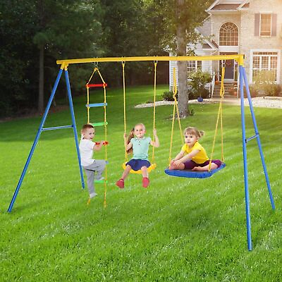 #ad 3 in 1 Swing Sets for Backyard 550lbs Heavy Duty Metal A Frame Swing Stand New $135.99
