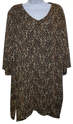 #ad Maggie Barnes Catherines Tunic Top Women Size 2X Animal Print 3 4 Sleeves $22.99