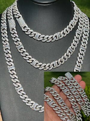 #ad Solid 925 Silver Mens Figarucci Gucci Link Cuban Chain Iced Baguette CZ Out $557.08