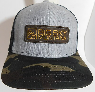 #ad Big Sky Montana Hat Trucker Snapback Ski Resort Unisex Cap Gray amp; Camouflage $17.95