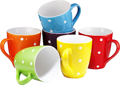 #ad 16 Oz Polka Dot Coffee Mug Set of 6 Large 16 Ounce Ceramic Mugcup Set in Multi $60.36