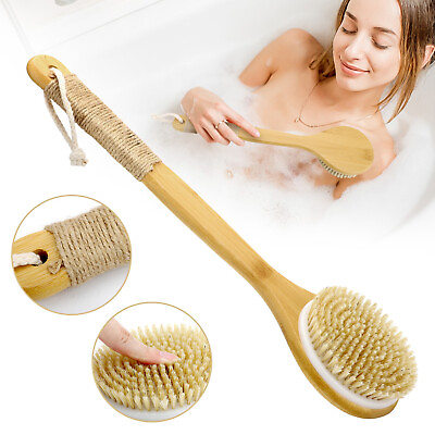 #ad Bath Body Brush Soft Bristles Shower Back Scrubber Anti slip Long Bamboo Handle $11.98