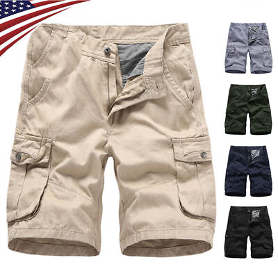 #ad Mens Cargo Combat Shorts Casual Work Wear 100% Cotton Cargo Half Pants Outdoor C $18.99