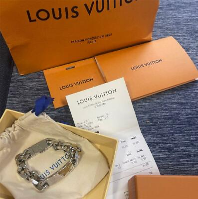 #ad LOUIS VUITTON M00269 Monogram Chain Men#x27;s Bracelet w Box Silver JAPAN USED $420.80
