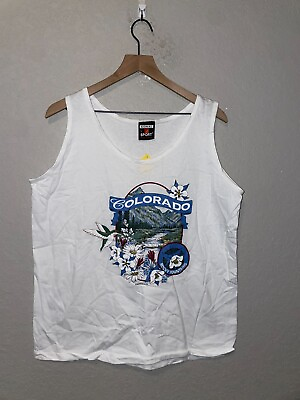 #ad 90s Vintage CO Colorado Rocky Mountains Graphic Sleeveless Shirt Tank VTG L Larg $20.00