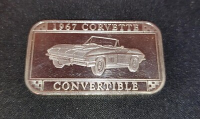 #ad Vintage 1 Oz Silver Fine 999 GM 1967 Corvette Convertable General Motors Art Bar C $89.99