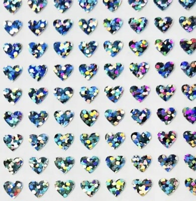 #ad Silver Holographic Sparkle Heart Stickers Custom Size Waterproof $3.00