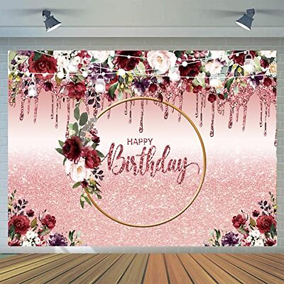 #ad Rose Gold Birthday Backdrop for Girls Women Happy Birthday Party Photography ... $17.33
