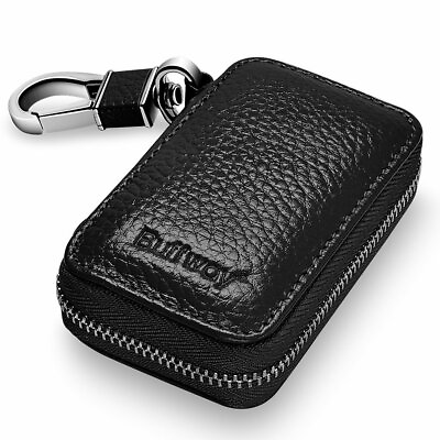 #ad Buffway Car Key caseGenuine Leather Car Smart Key Chain Keychain Holder Metal H $9.99