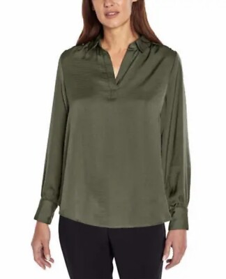 #ad Banana Republic Womens Satin Blouse Olive Green Collared Top Pullover Top XXL 2X $12.88