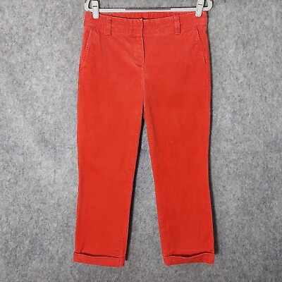 #ad J Crew Women Corduroy Pants 4 City Fit Straight Cuffed Red Pockets Stretch Crop $17.22