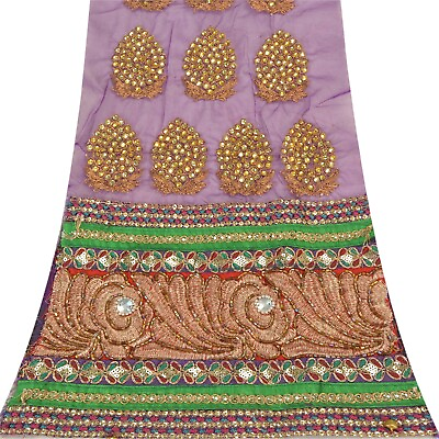 #ad Sanskriti Vintage Design Fabric Hand Beaded Indian Craft Purple Patch Work Decor $17.99