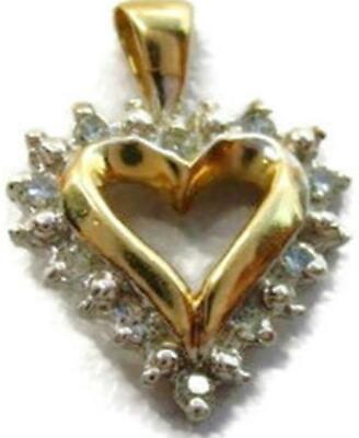 #ad Open Heart Paved 10 Diamonds Vintage 10k Yellow amp; White Gold Pendant Love $169.99