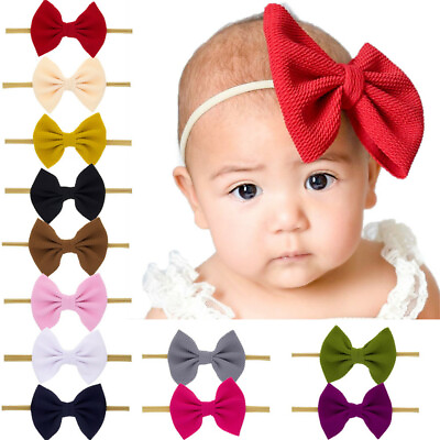 #ad 12pcs Baby Girls Newborn Elastic Bow Headband Toddler Kids Hair Band Headwear $12.99