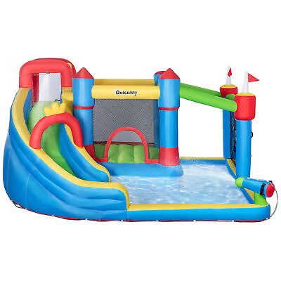 #ad Kids Inflatable Bounce House with Slide Jumping Climbing Wall Water Gun Outdoor $291.19